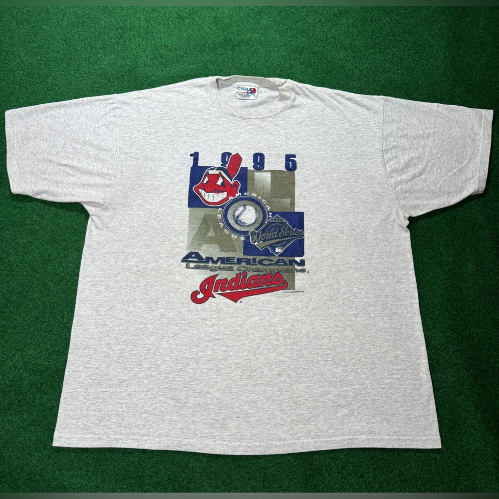 Vintage 90s Cleveland Indians 1995 World Series Mens XXL Chalk Line T Shirt